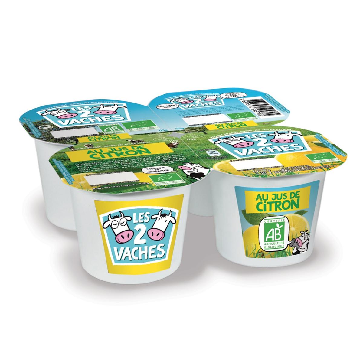 Les 2 Vaches Yaourt Bio au jus de citron, 4x115g houra.fr