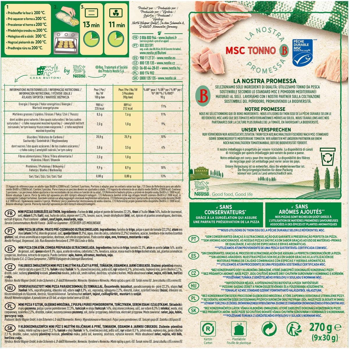 7613031464319 - Buitoni Piccolinis - 9 Mini pizzas au thon 9x30g