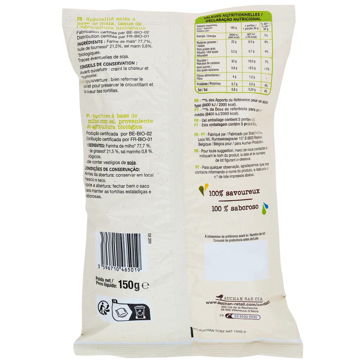 3596710465019 - Auchan BIO - Chips tortillas nature bio