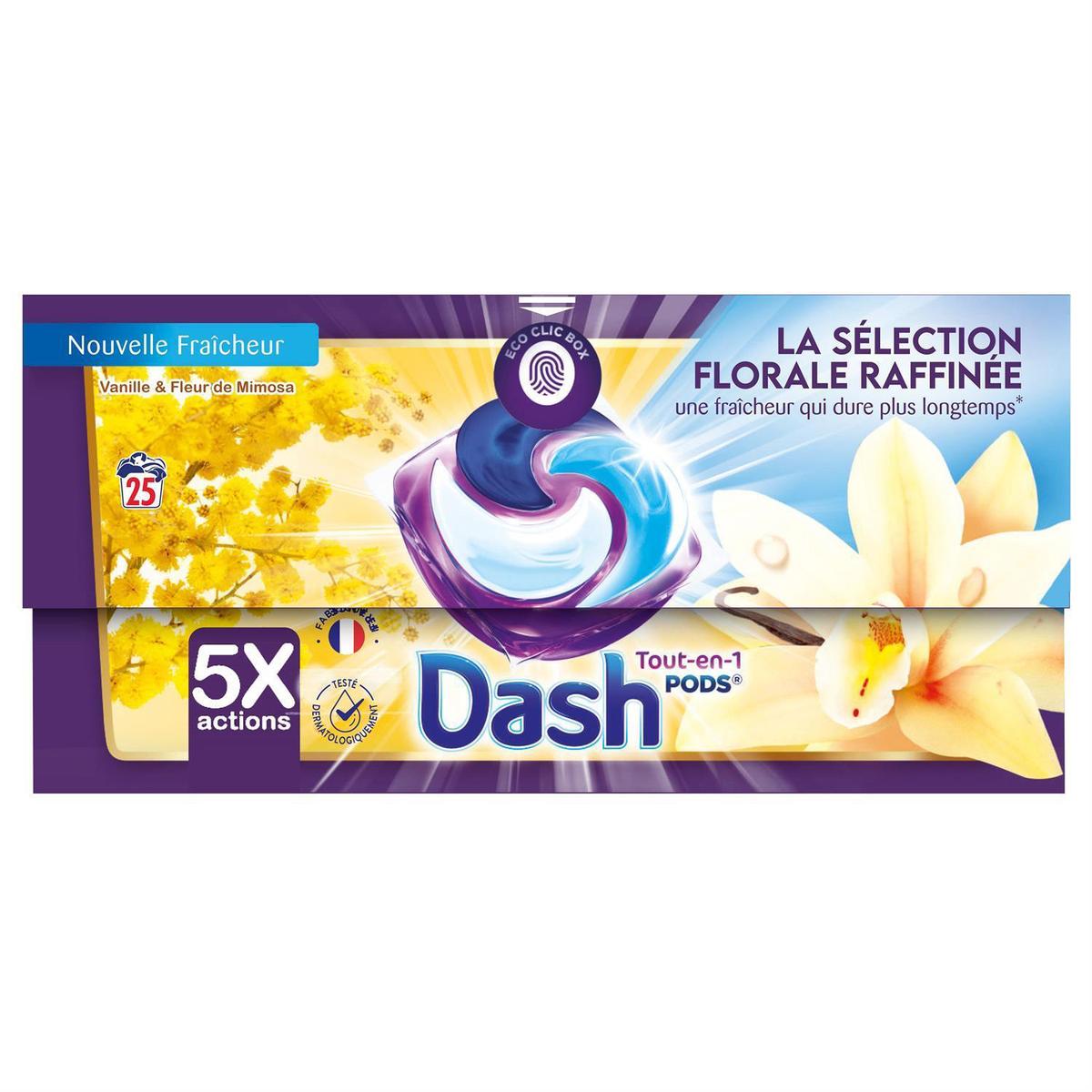 Lessive capsules tout-en-1 vanille et mimosa 27 doses Dash - 643g