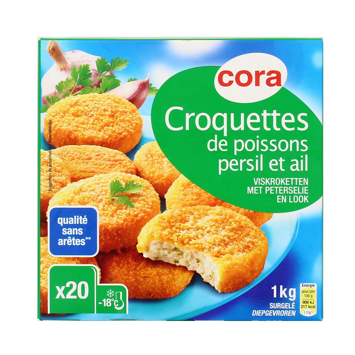 Cora Croquettes De Poissons Ail Et Fines Herbes x50g Boite De 1kg