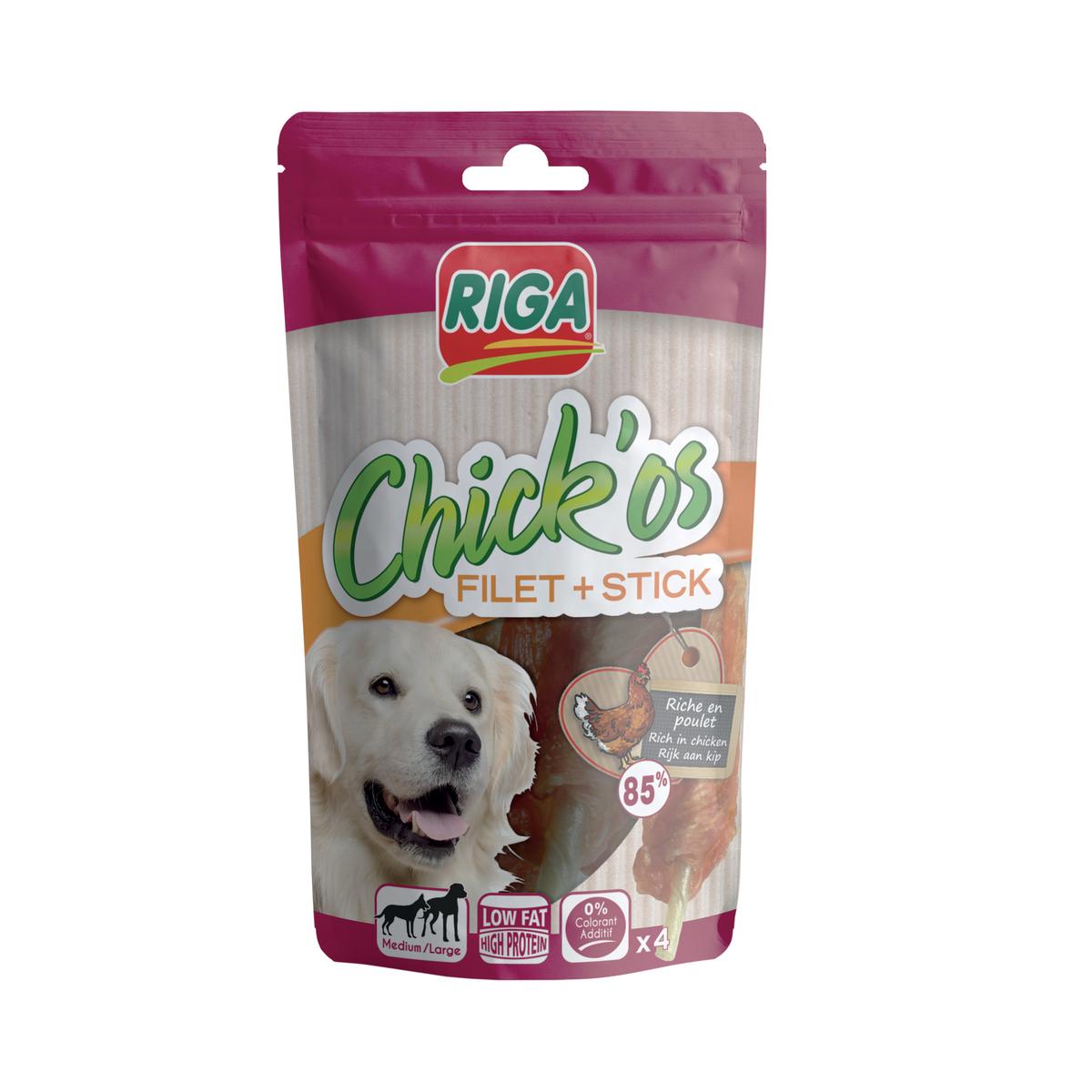3166780029819 - Riga Chick'Os - Filet de poulet et Stick - Friandise Récompense pour chien moyen et grand x4 
