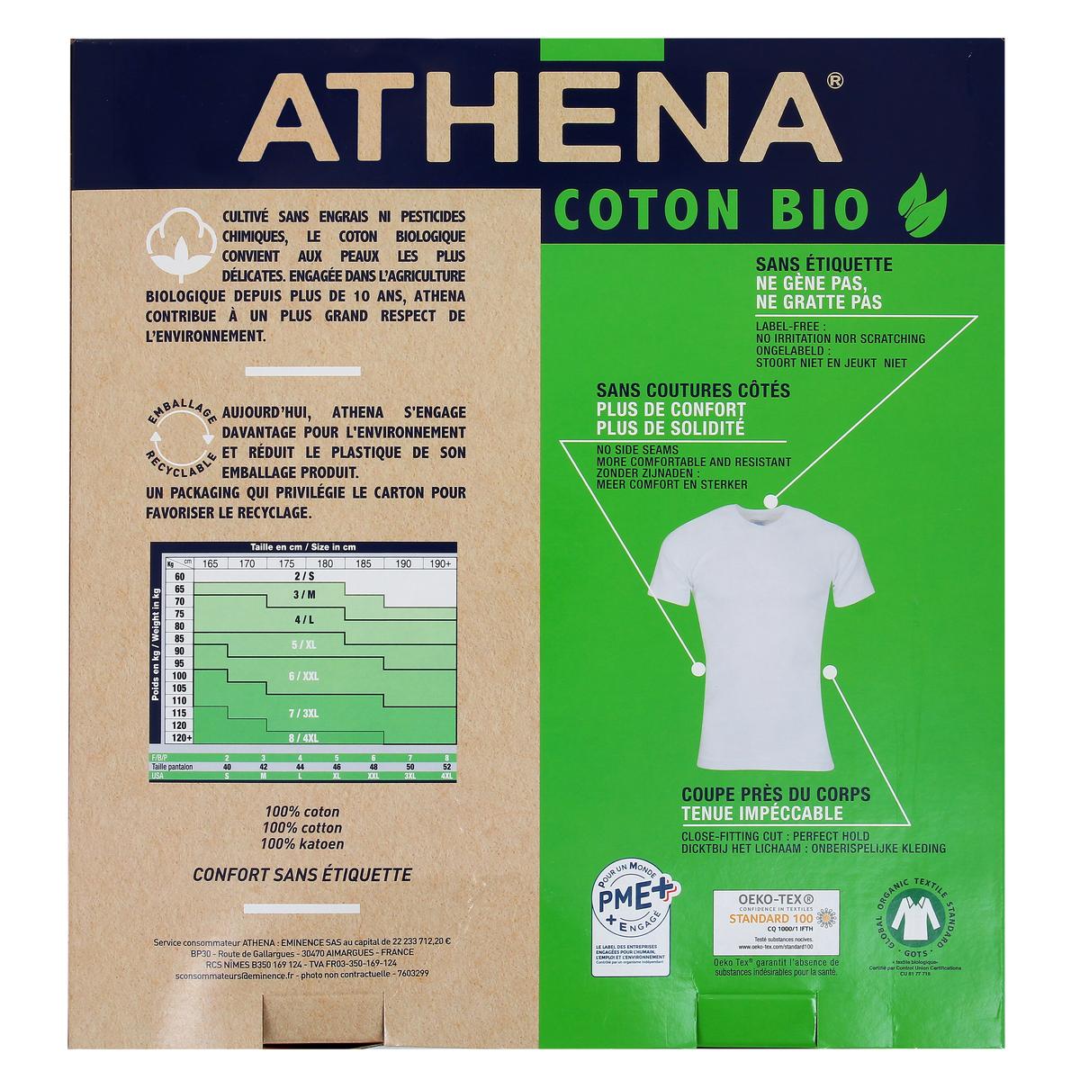 3106435170220 - Athena - 2 T-shirts col V en coton bio Blanc