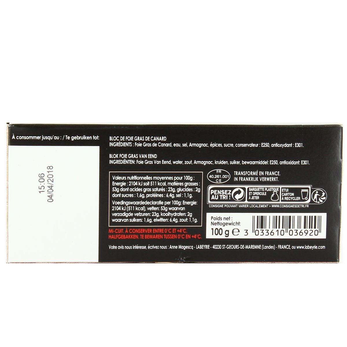 3033610036920 - Labeyrie - Bloc de Foie Gras de Canard Apéritif