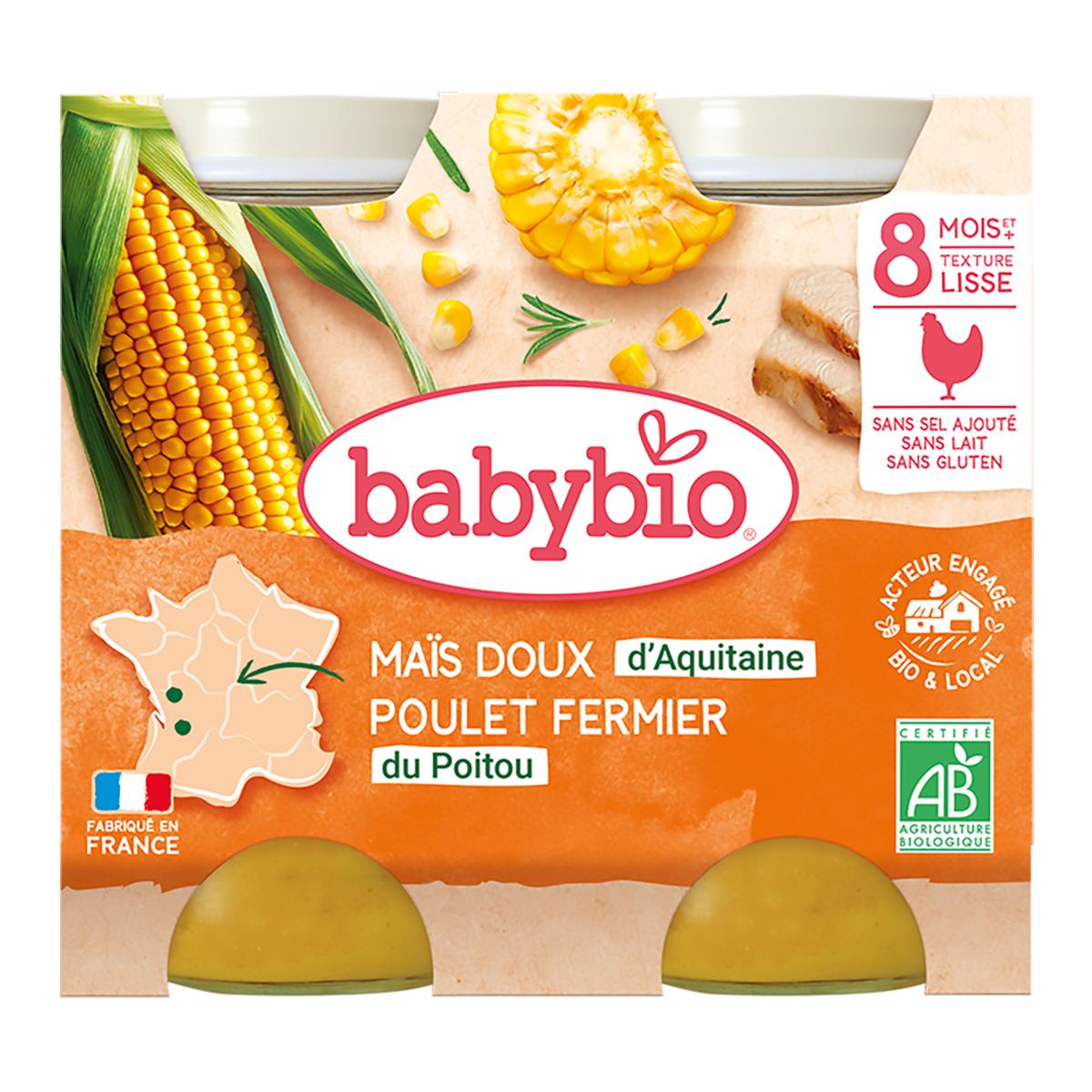 3288131510521 - Babybio - Maïs doux, Poulet fermier du Poitou Bio Pots Bébé Dès 8 mois
