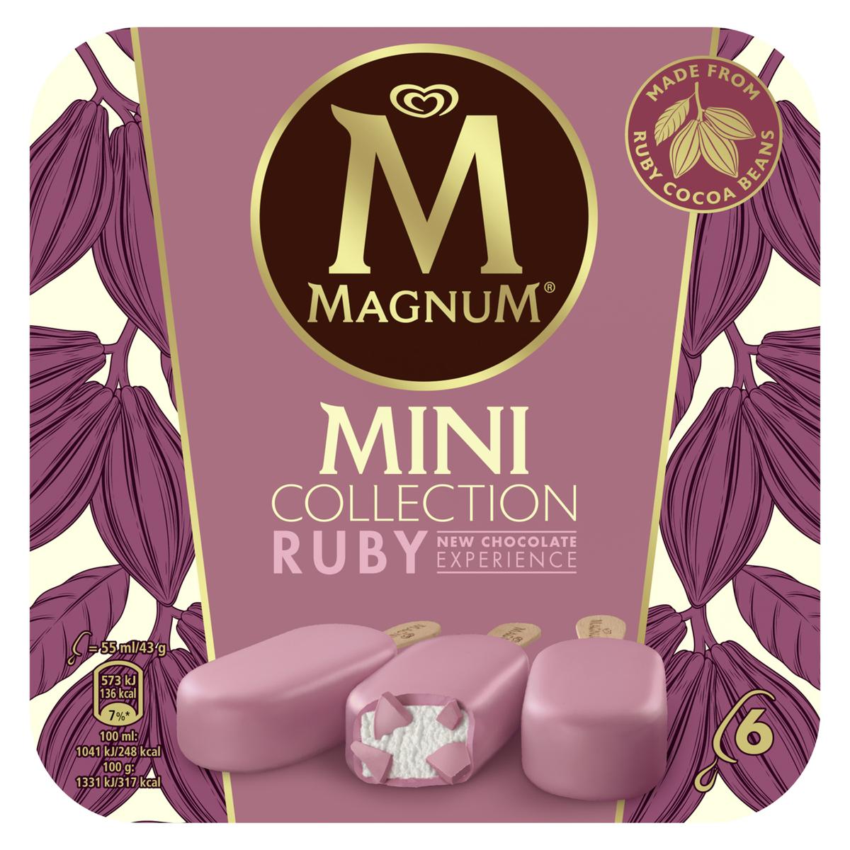 8711327384521 - Magnum Mini - 6 Mini Bâtonnets glacés chocolat blanc enrobage chocolat Ruby 6x55ml