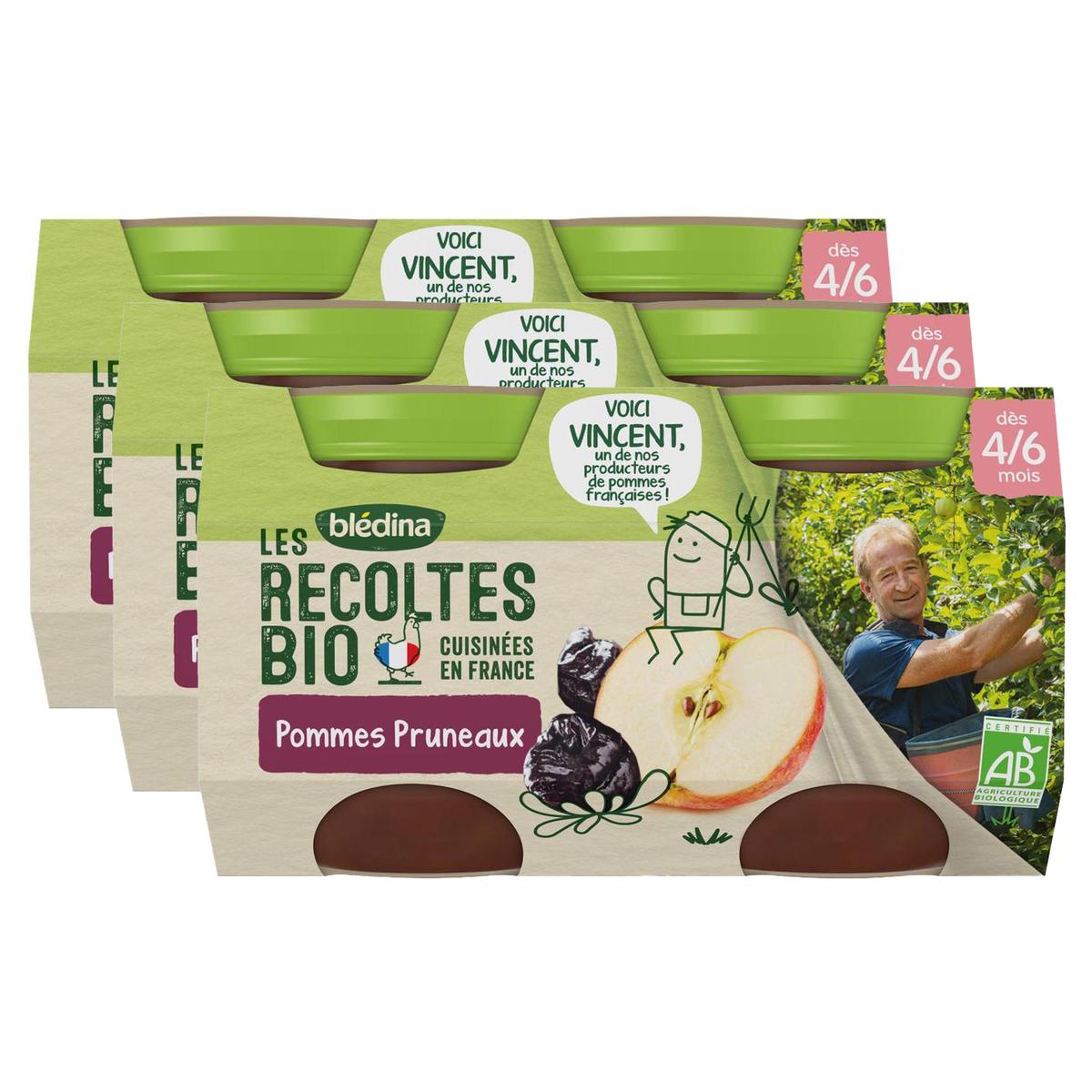 2050000395321 - Blédina - Les Récoltes Bio - Pommes Pruneaux Bio Pot Bébé Dès 4/6 mois