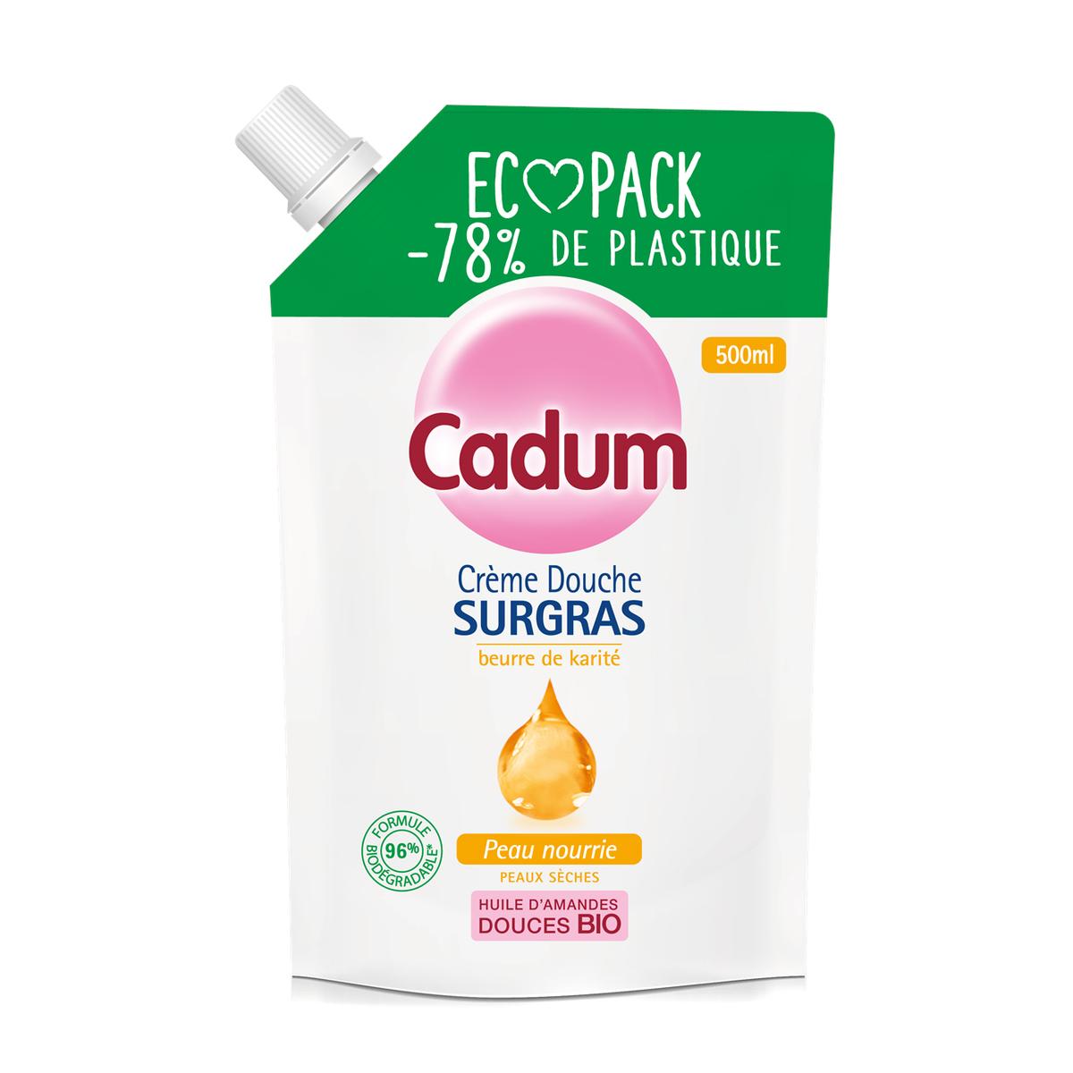 Cadum Crème Douche Eco Pack Surgras à l'huile d'amandes douces Bio et au  beurre de karité