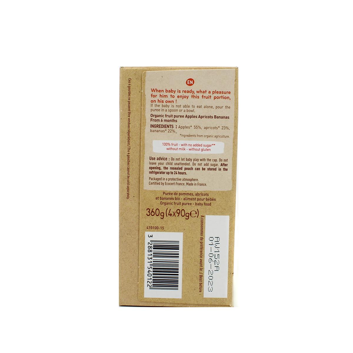 3288131540122 - Babybio - Pomme, Abricot, Banane Bio Gourde Bébé Dès 6 mois