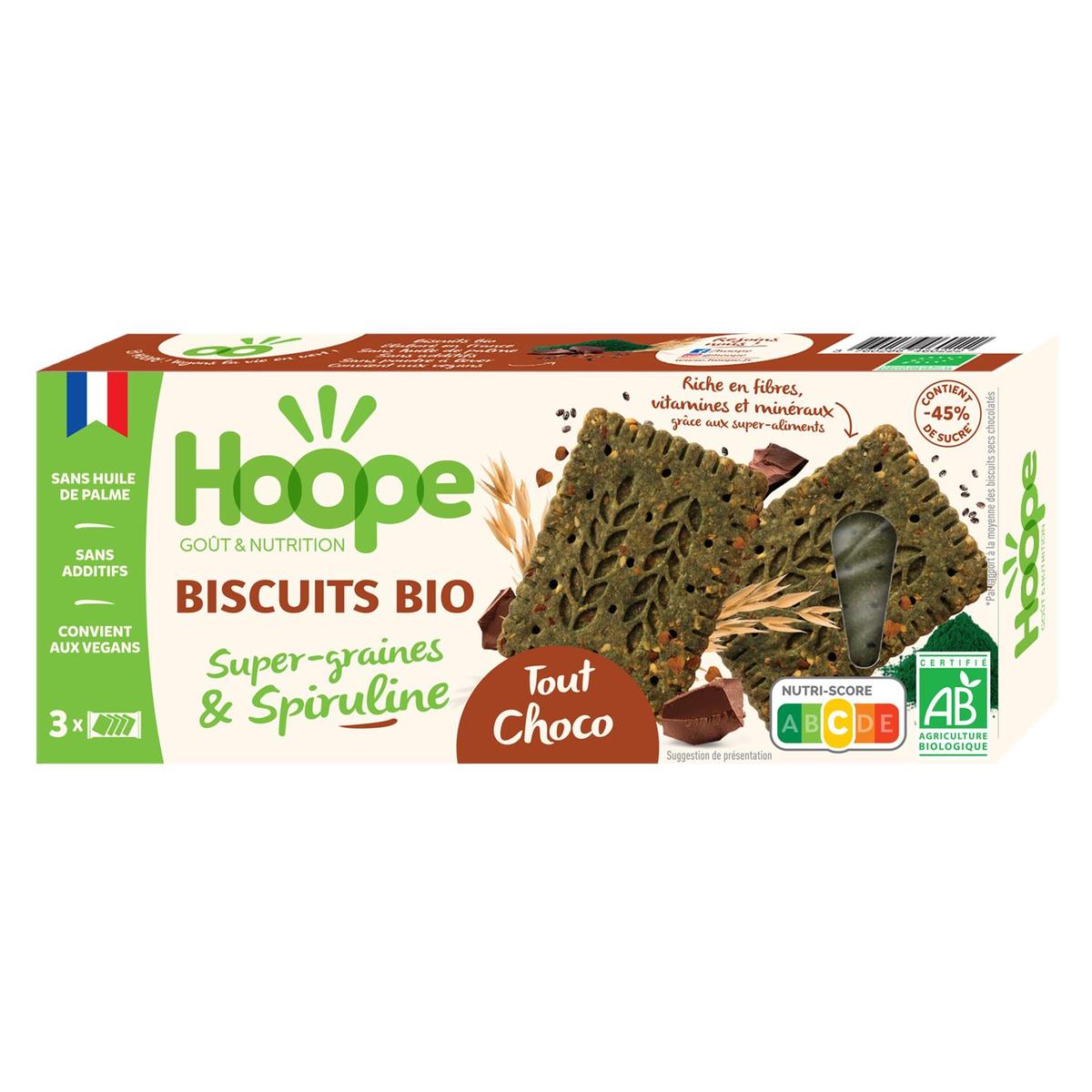 3760286460222 - Hoope - 12 Biscuits en-cas Cacao Bio Super Graines et Spiruline