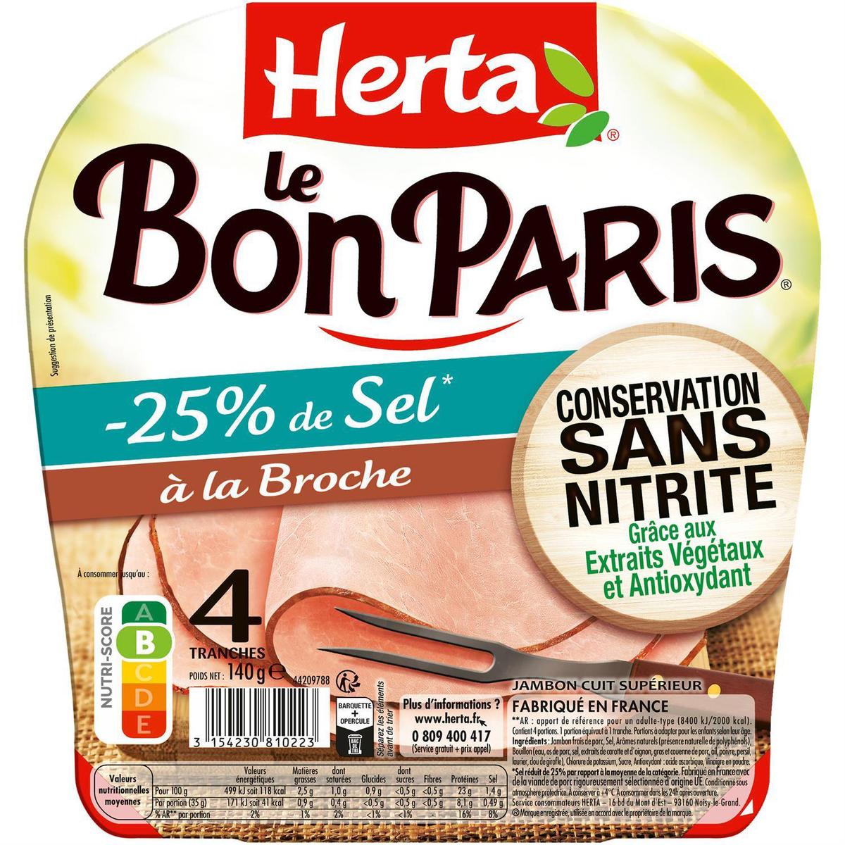 3154230810223 - Herta - Jambon à la Broche Le Bon Paris Taux de Sel Réduit Conservation Sans Nitrite