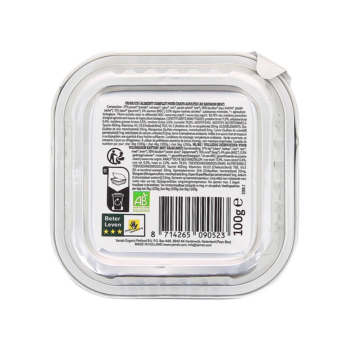 8714265090523 - Yarrah - Paté bio saumon/crevette pour chat adulte