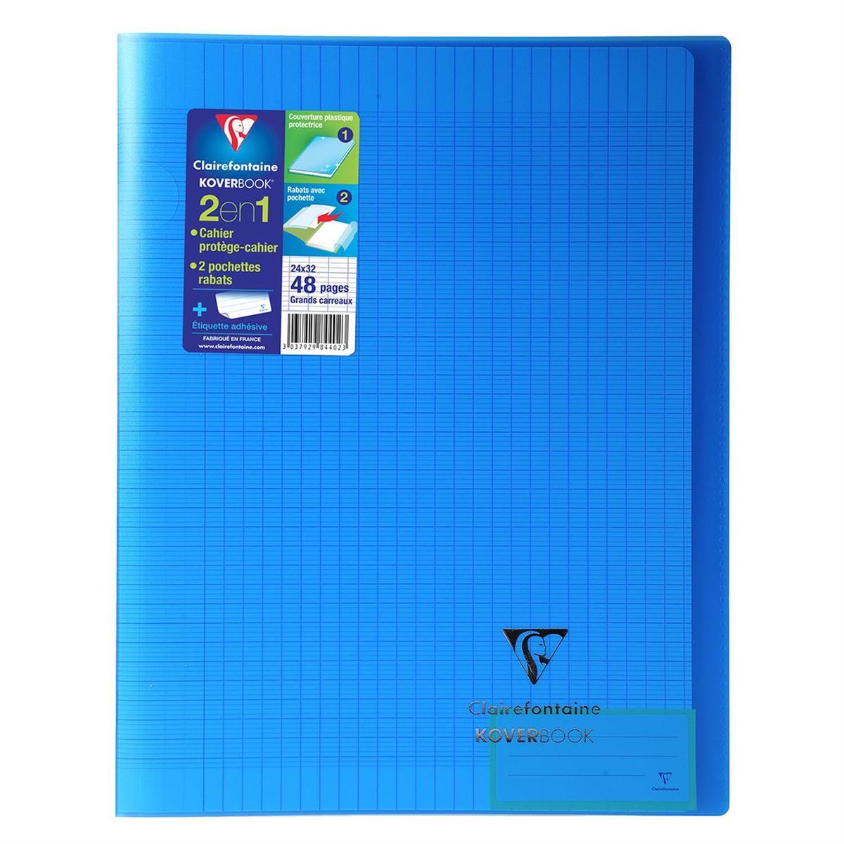 Clairefontaine Cahier Kover Book 24 x 32 cm grands carreaux bleu translucide