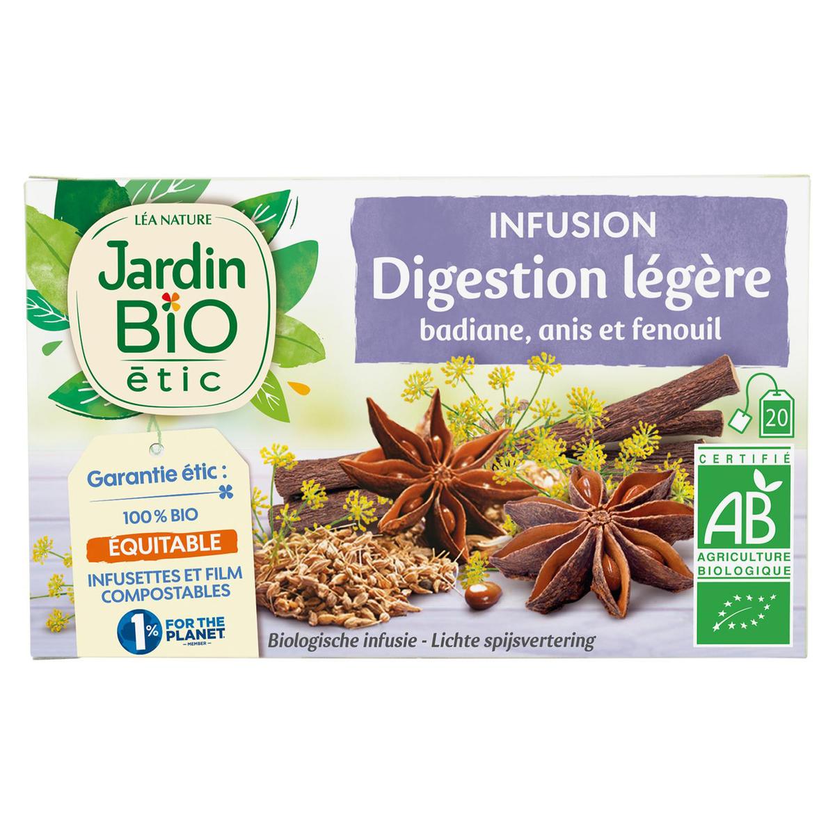 JARDIN BIO ETIC Infusion digestion légère badiane, anis et fenouil 20  sachets 30g pas cher 