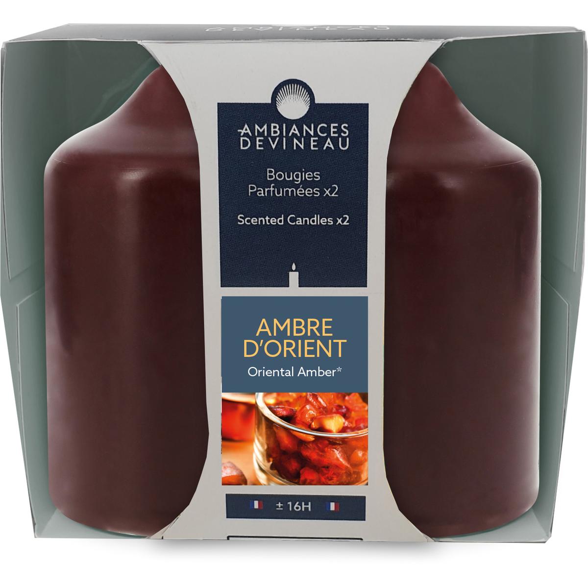 3482356614624 - Ambiances Devineau - 2 bougies cylindrique Ambre d'Orient