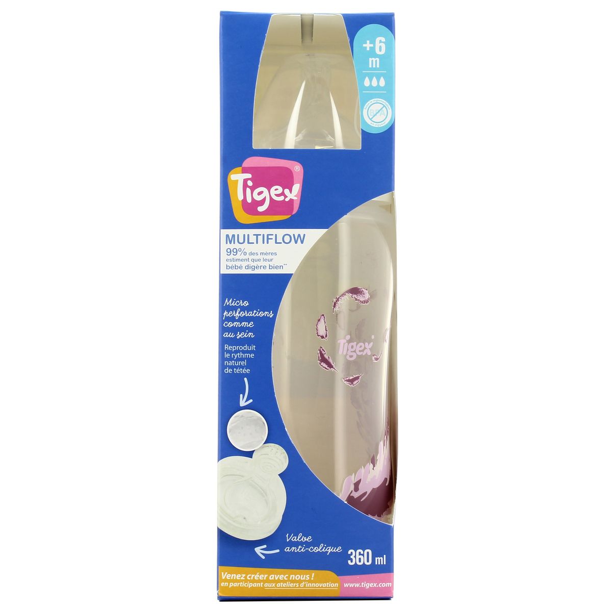 3159921217824 - Tigex - Biberon col large MULTIFLOW +6 mois