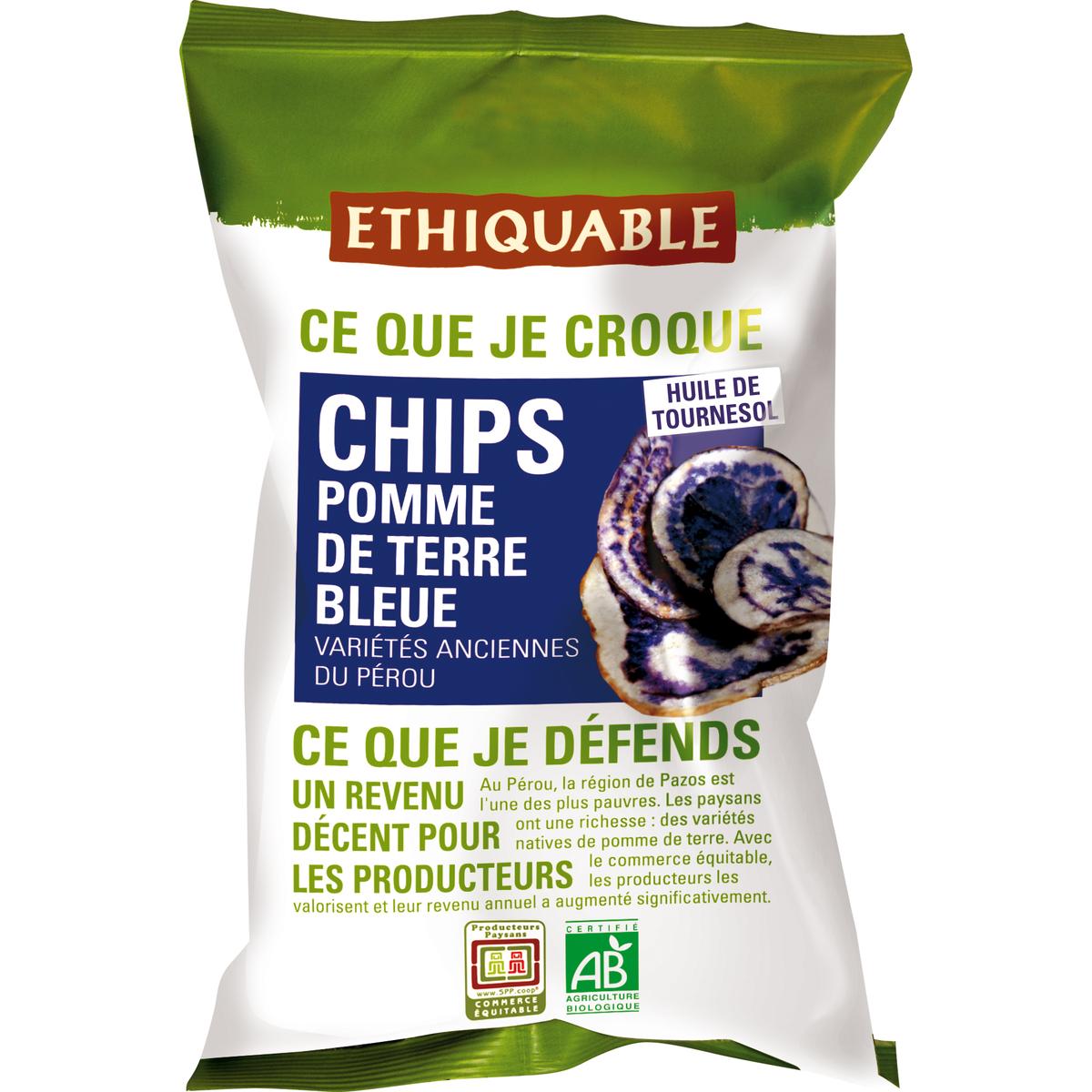 3760091726025 - Ethiquable - Commerce Equitable - Chips de pommes de terre variétés anciennes bleues bio du Pérou