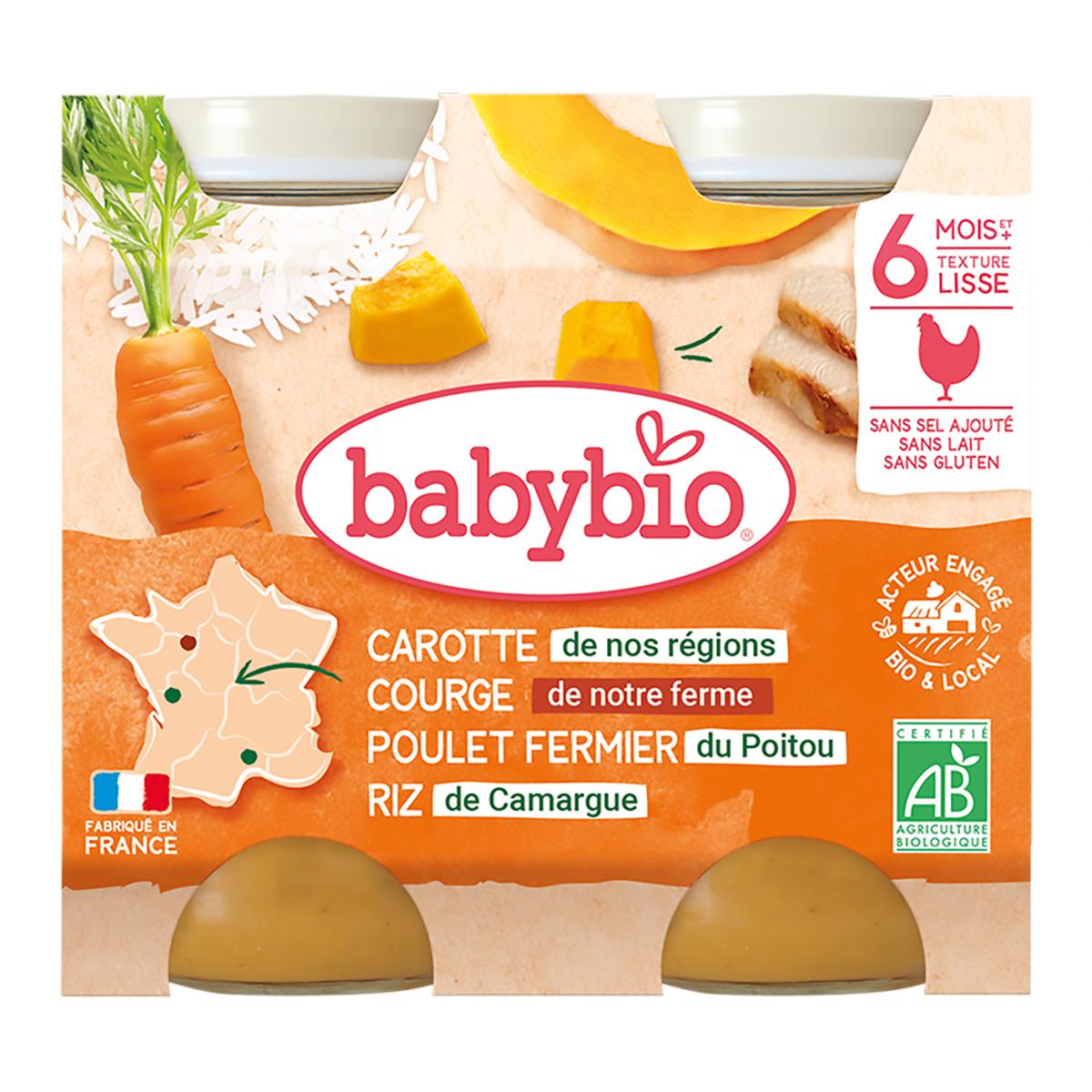 3288131510026 - Babybio - Carotte, Butternut, Poulet Fermier et Riz de Camargue Bio Pot Bébé Dès 6 mois