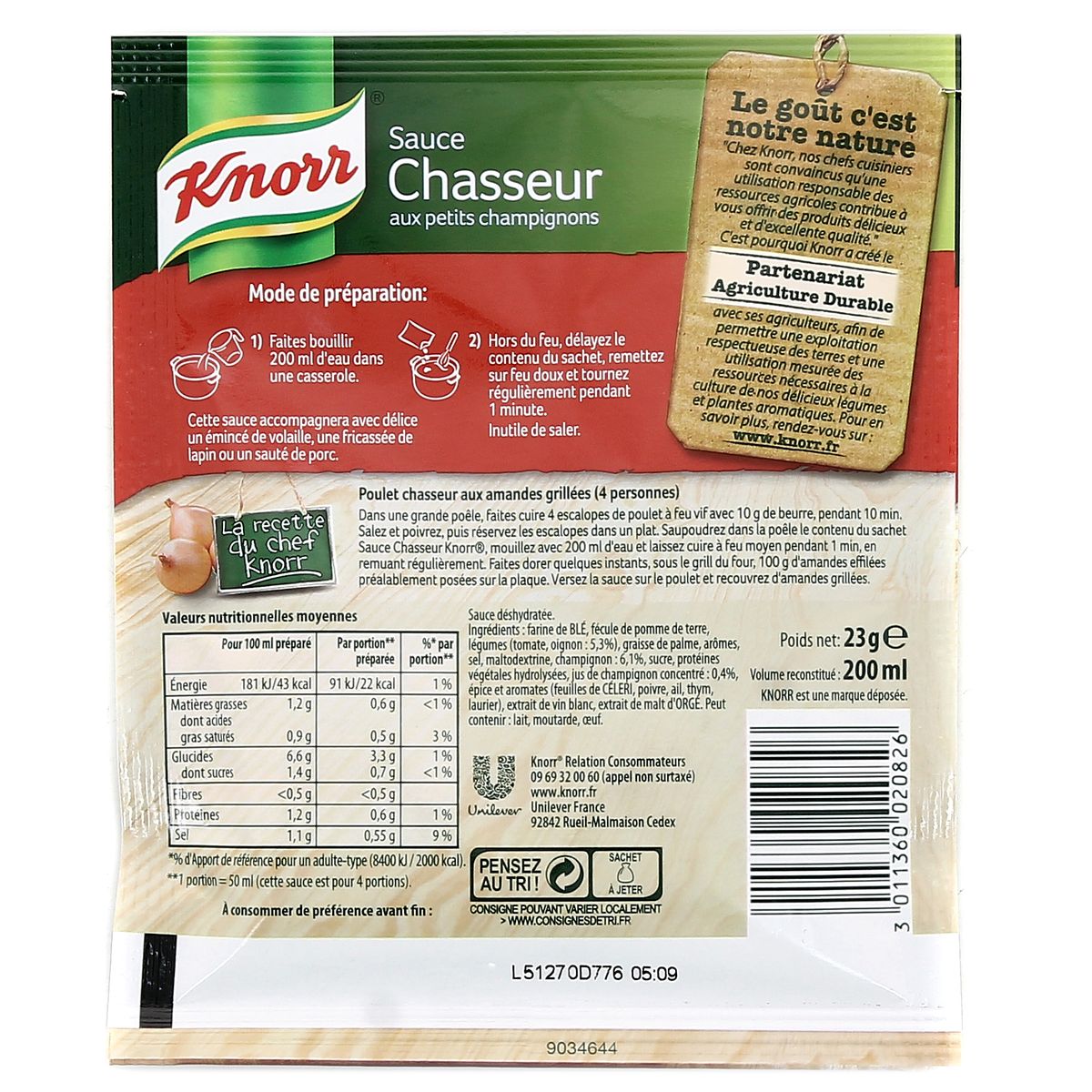 Livraison domicile Knorr Sauce chasseur aux petits champignons 23g