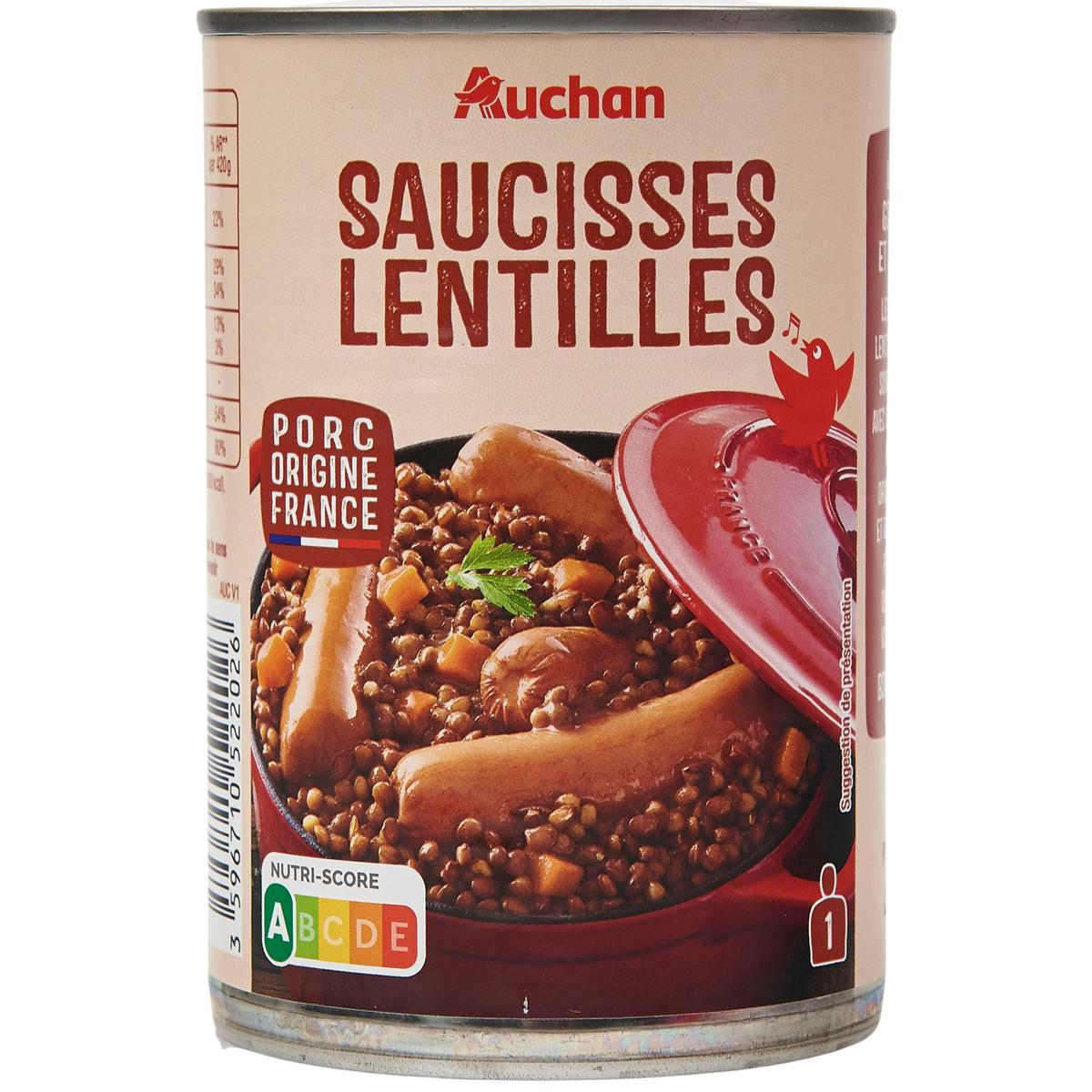 3596710522026 - Auchan - Saucisses aux lentilles