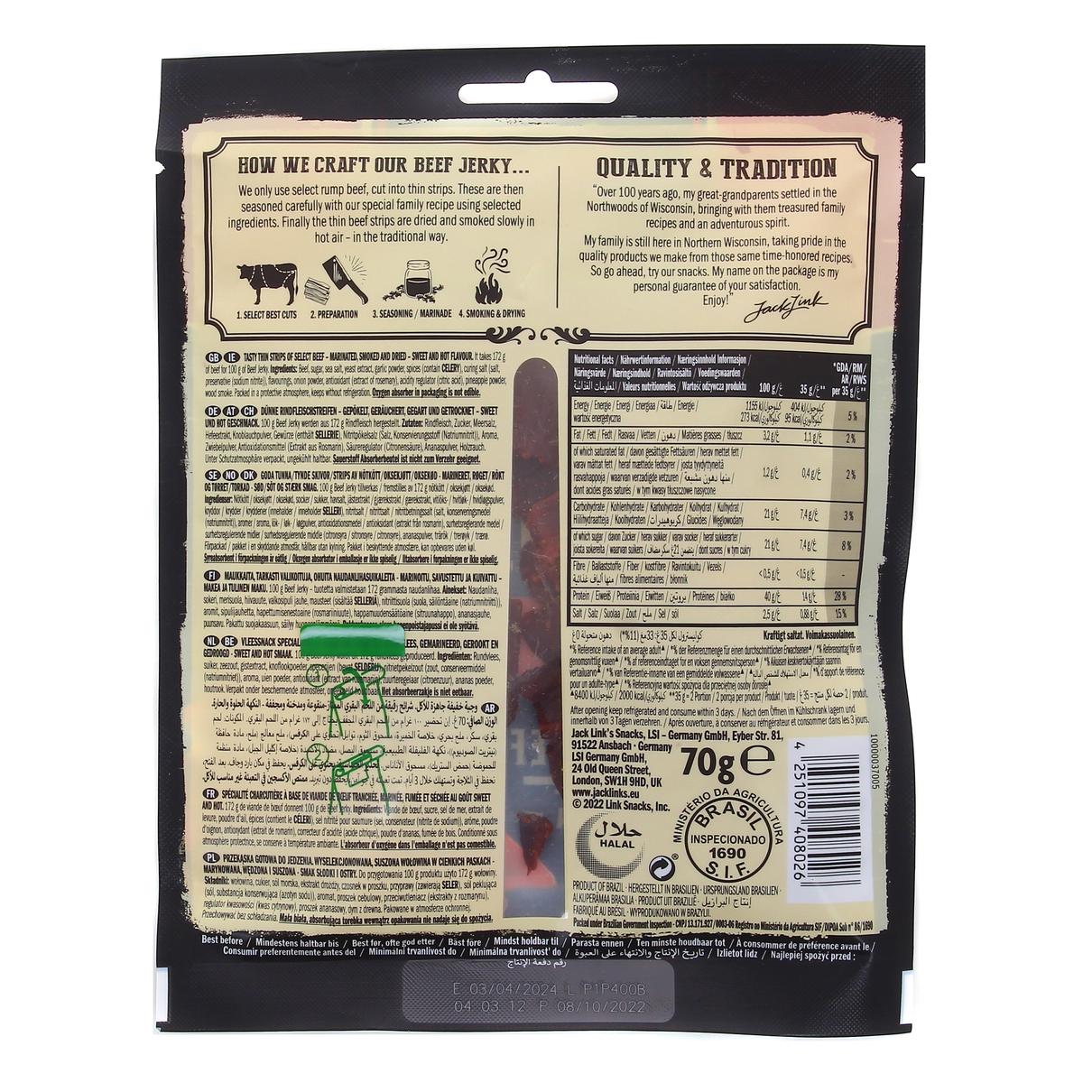 4251097408026 - Jack Links - Beef Jerky Sweet & Hot - Snack de boeuf séché