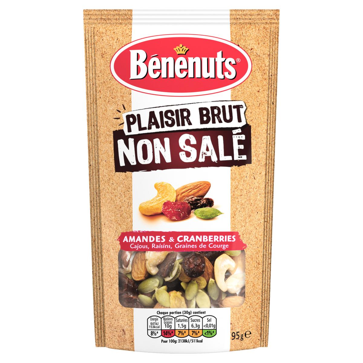 3168930010227 - Benenuts - Plaisir brut non salé amandes, cranberries, cajous, raisins, graines de courges