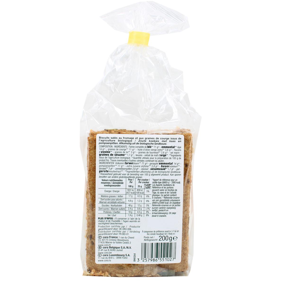 Crackers Emmental & graines de courge - Carrefour BIO - 200 g