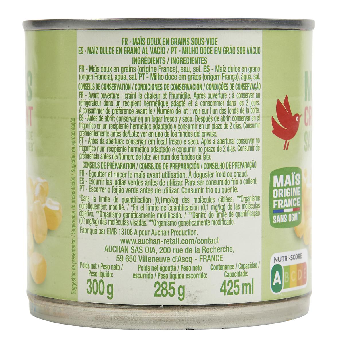 3596710531127 - Auchan - Maïs croquant sans résidu de pesticides sans OGM