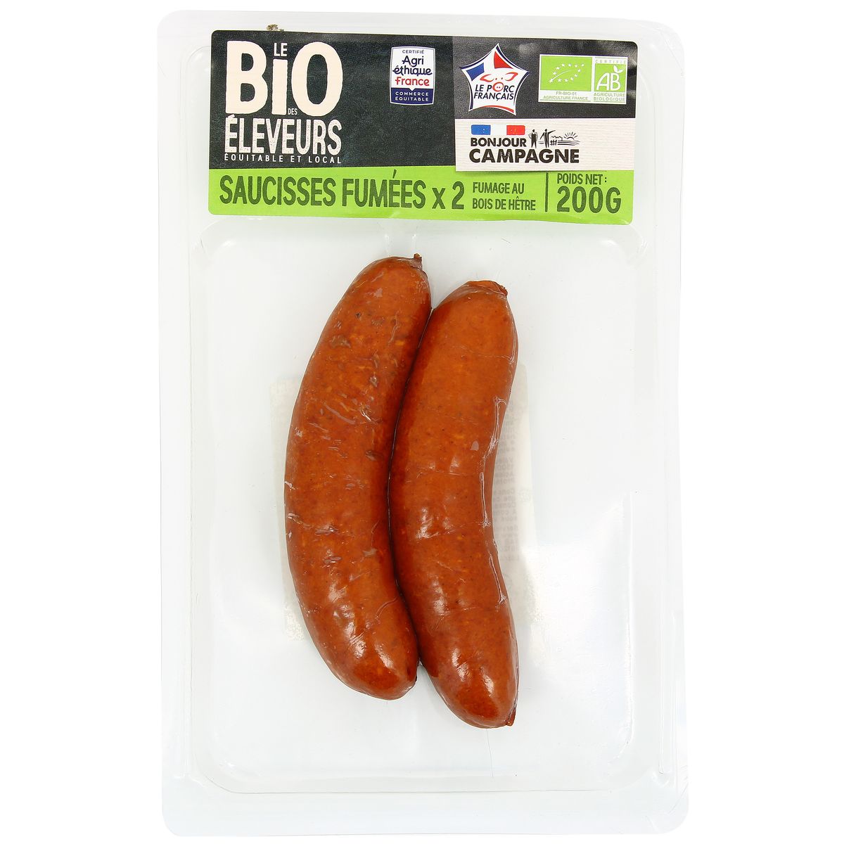 3483190001427 - Bonjour Campagne - Saucisse Fumée Bio, 200g