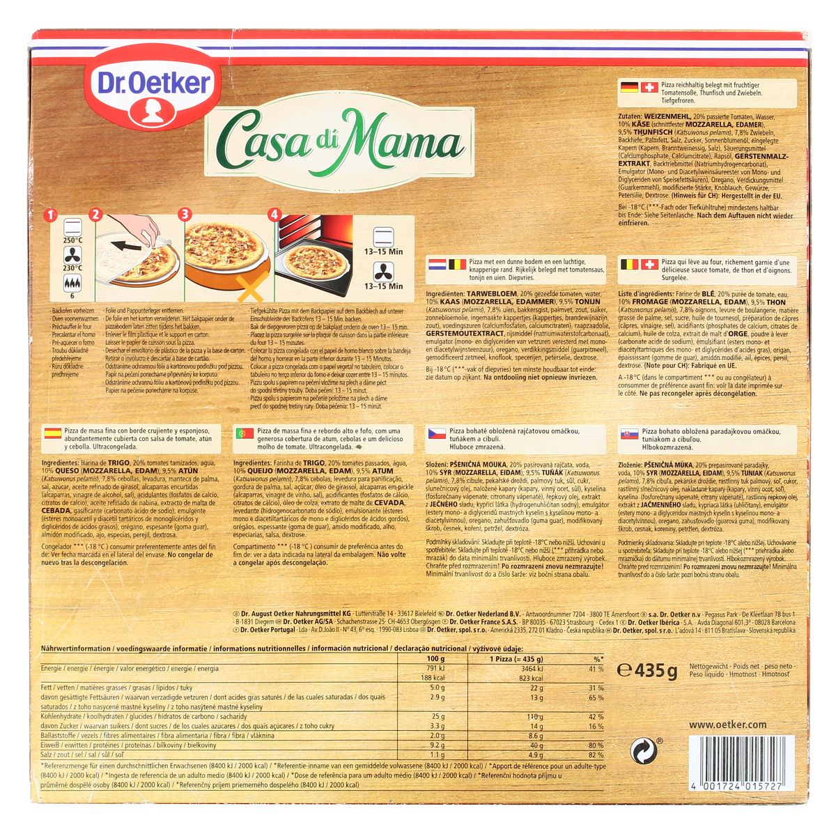Dr Oetker Casa Di Mama Pizza Tonno Thon Mozzarella Edam Oignons