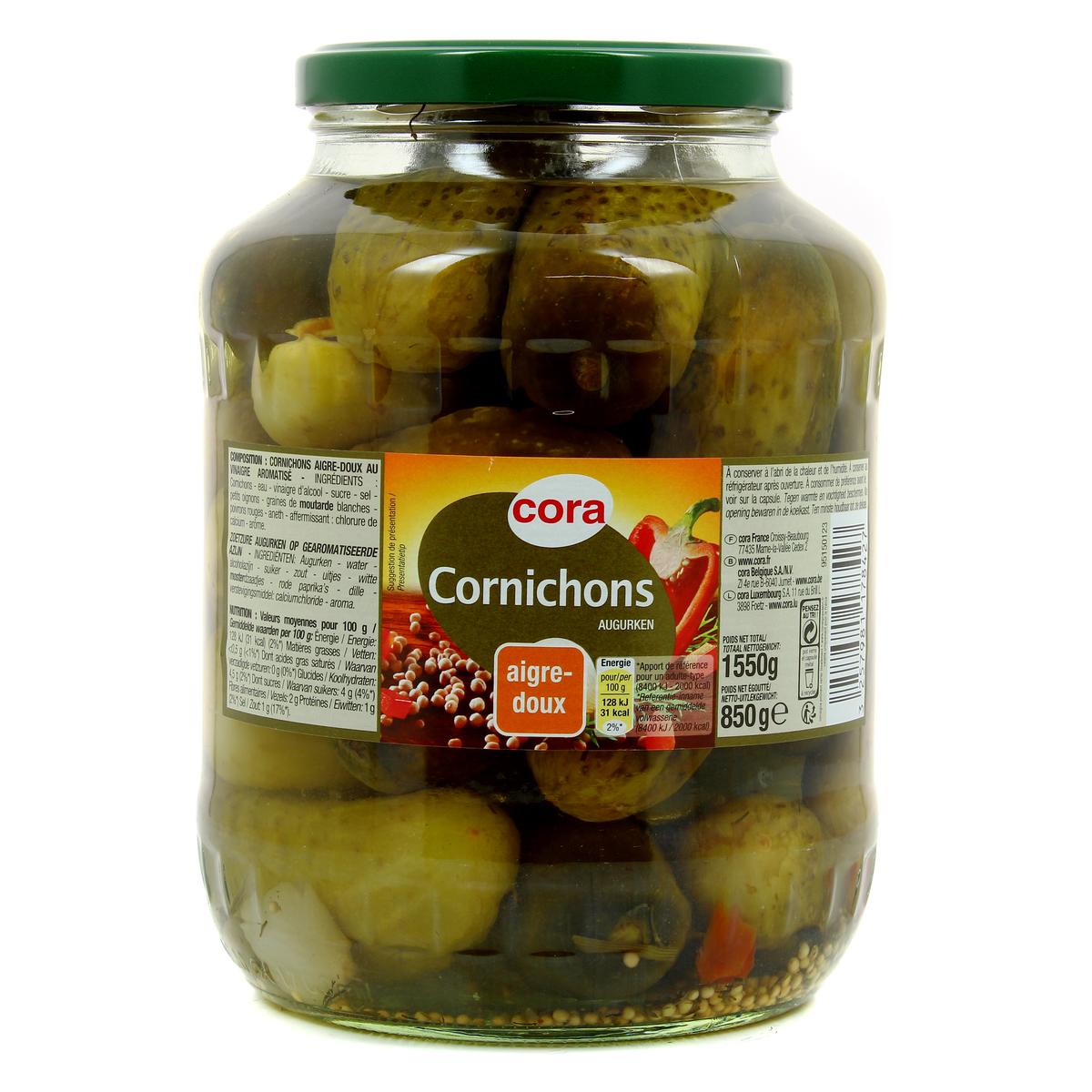 Livraison à domicile Cora Cornichons Aigre Douce, 850g