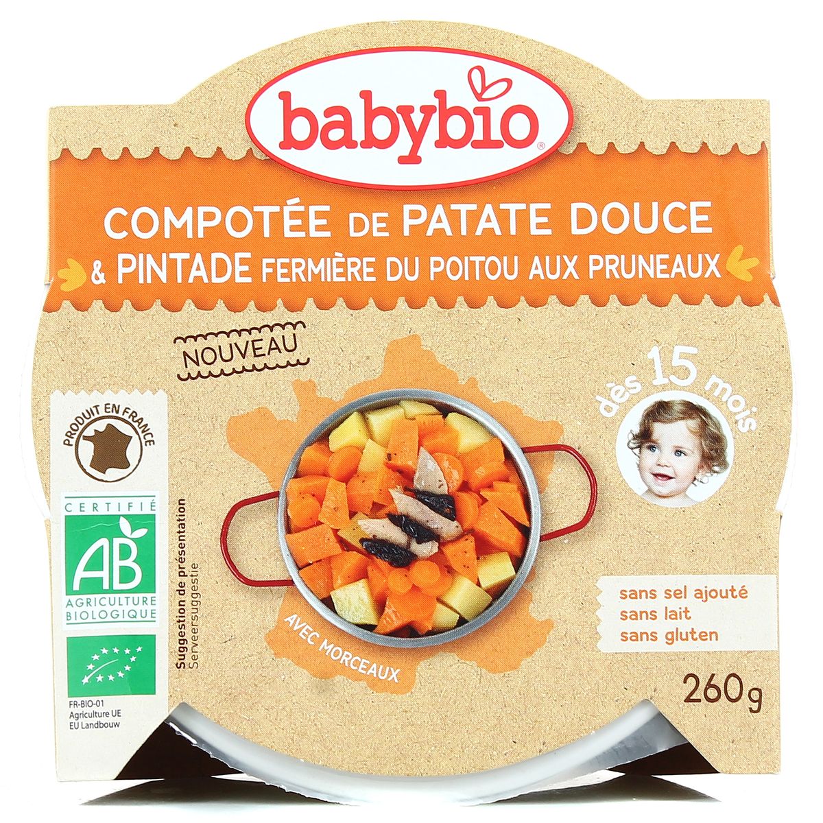 Babybio Compotee De Patate Douce Et Pintade Fermiere Du Poitou Aux Pruneaux Bio Des 15 Mois