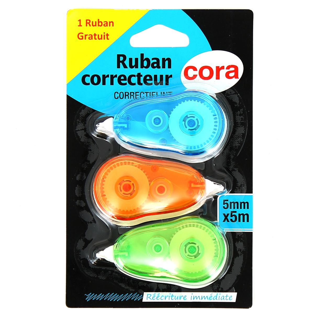 Livraison à domicile Cora Rubans correcteur 5mm x 5m, 3 rubans