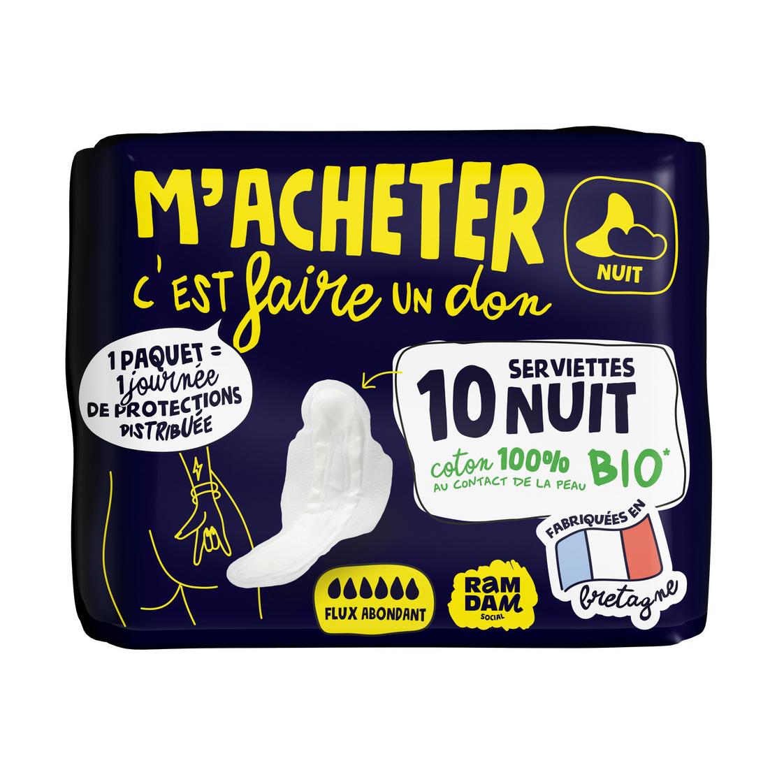 3770032551128 - Ramdam social - Serviette Hygiéniques Flux Abondant Serviettes Nuit Coton 100% Bio