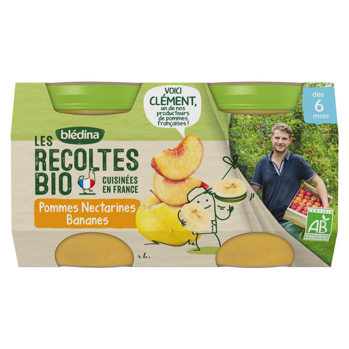 Blédina Les Récoltes Bio 2 Petits Pots Pommes Nectarines Bananes dès 6 mois  2 x 130 g - Parole de mamans