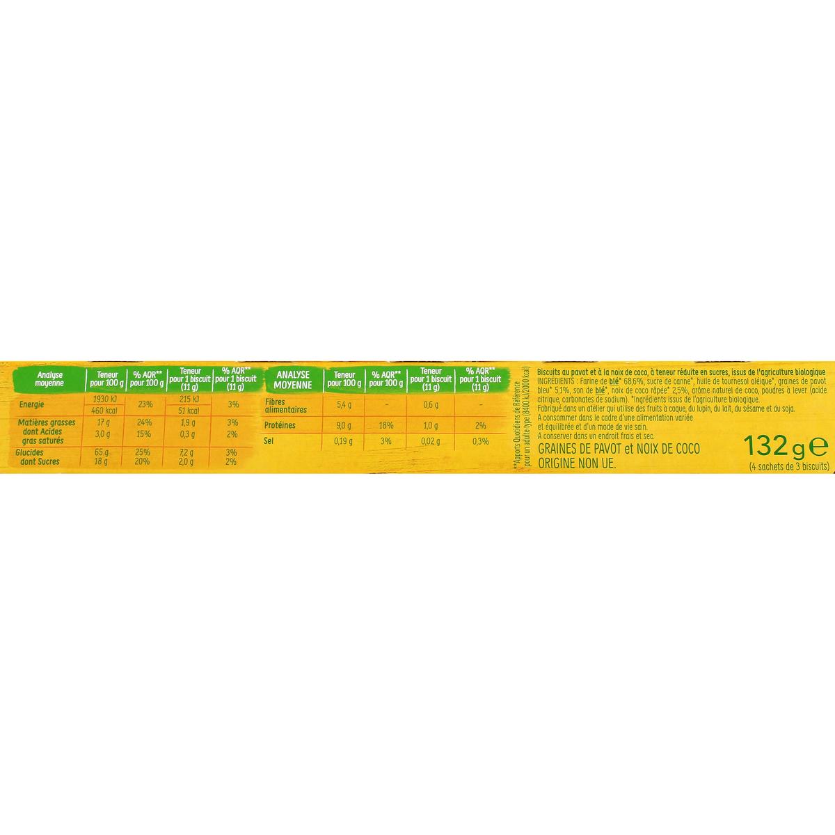 3175681257528 - Gerblé Bio - 12 Biscuits Sablé Coco Pavot Bio -39% de sucres en moins