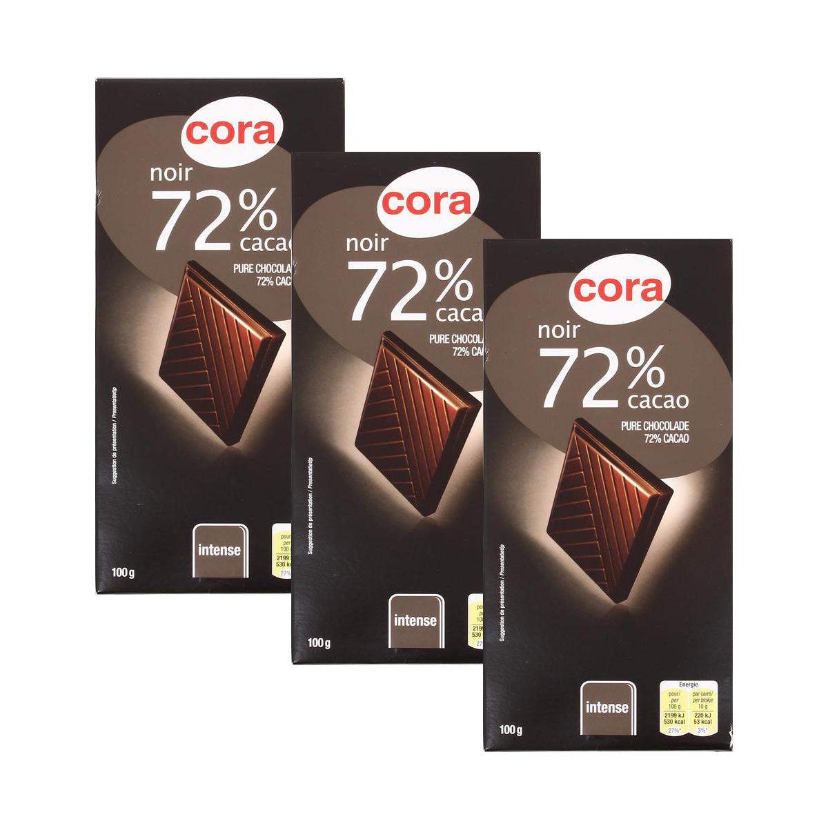 Tablette de chocolat noir 72 % avec carrés individuels