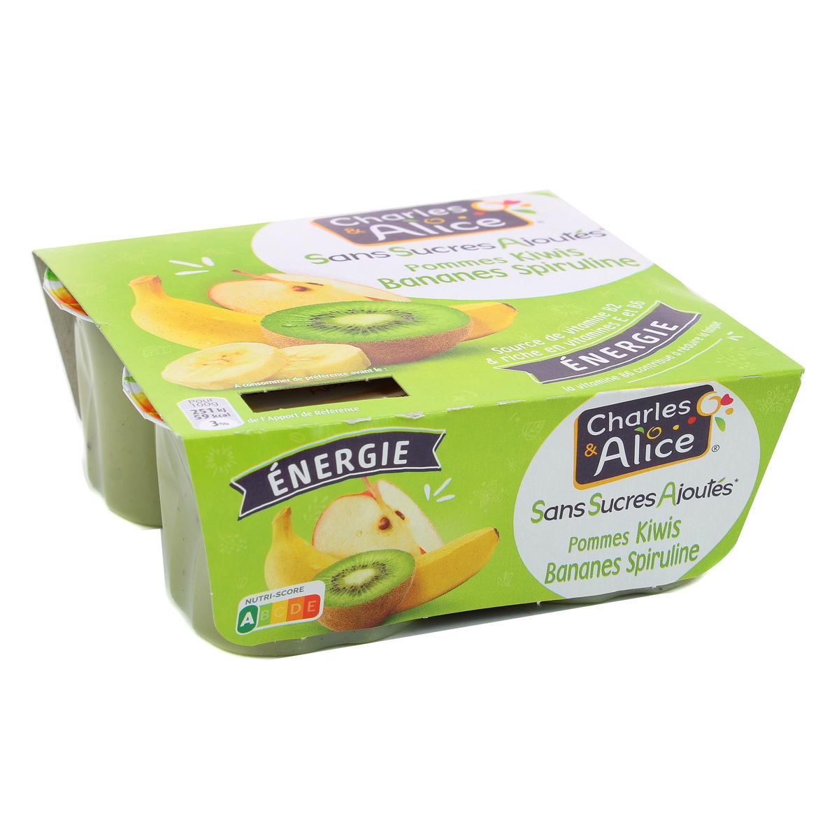 Charles Et Alice Compote Pomme Banane Kiwi Spiruline Sans Sucres Ajoutes