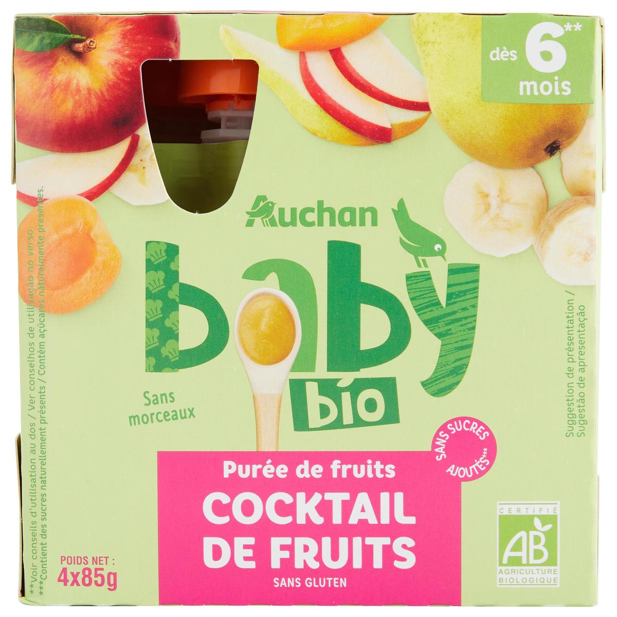 3596710530229 - Auchan Baby Bio - Purée de fruits Cocktail de Fruits Bio Gourdes Bébé dès 6 mois