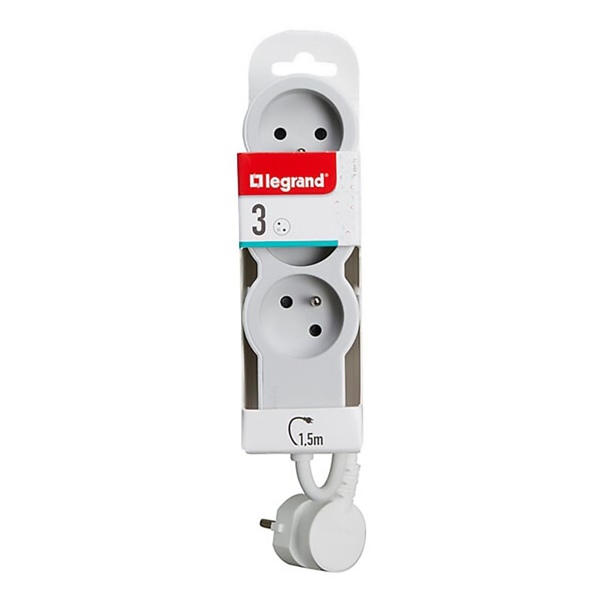 3414971943629 - Legrand - Rallonge multiprise extra-plate 3 prises - blanc et gris clair 
