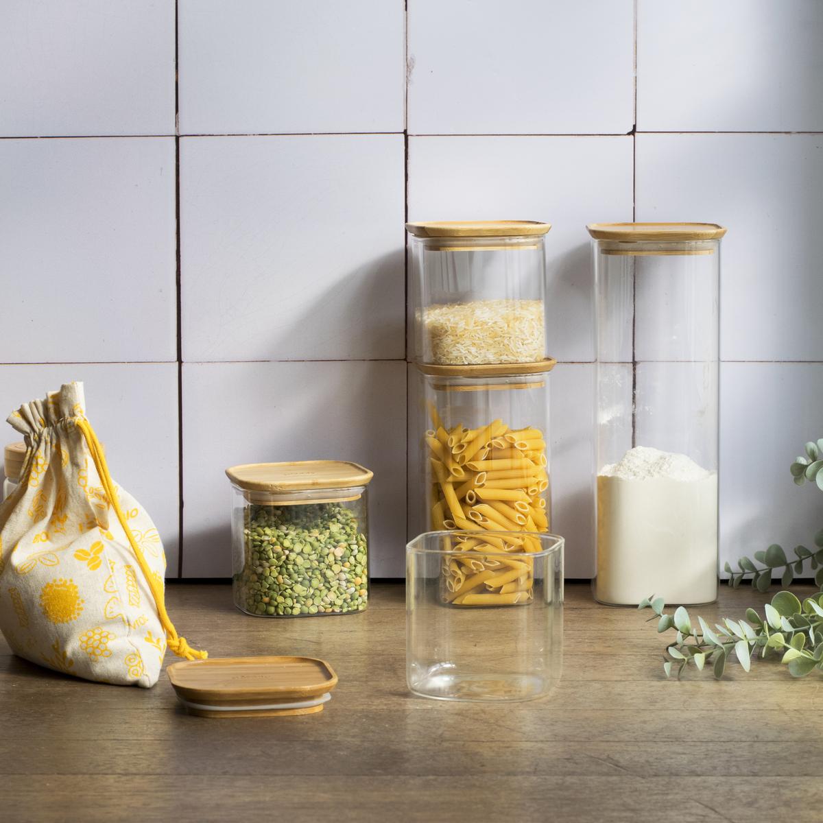 3760132815329 - Pebbly - Set de 3 boîtes de conservation carrées en verre