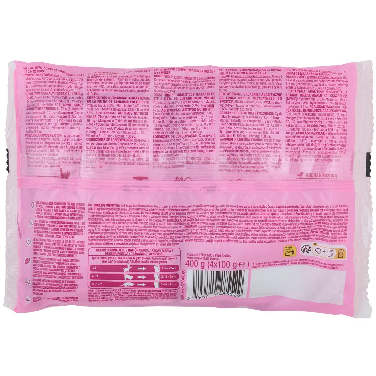 3596710485529 - Auchan - Sachets Emincés en sauce saumon pour chat junior