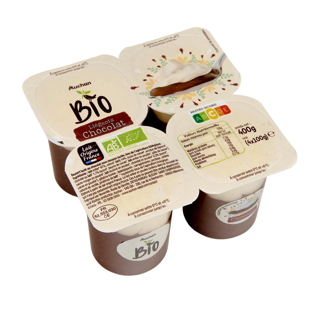 3596710459629 - Auchan BIO - Liégeois au chocolat Bio
