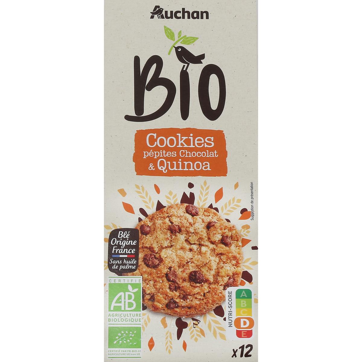 3596710483730 - Auchan BIO - Cookies pépites de chocolat et quinoa bio x12
