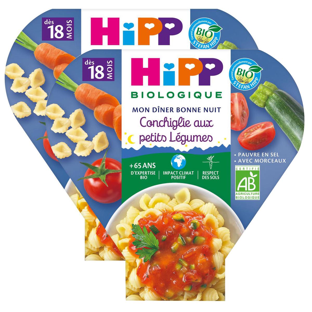 2050000394430 - Hipp - Mon Dîner Bonne Nuit - Conchiglie aux Petits Légumes Bio Assiette Bébé Dès 18 mois
