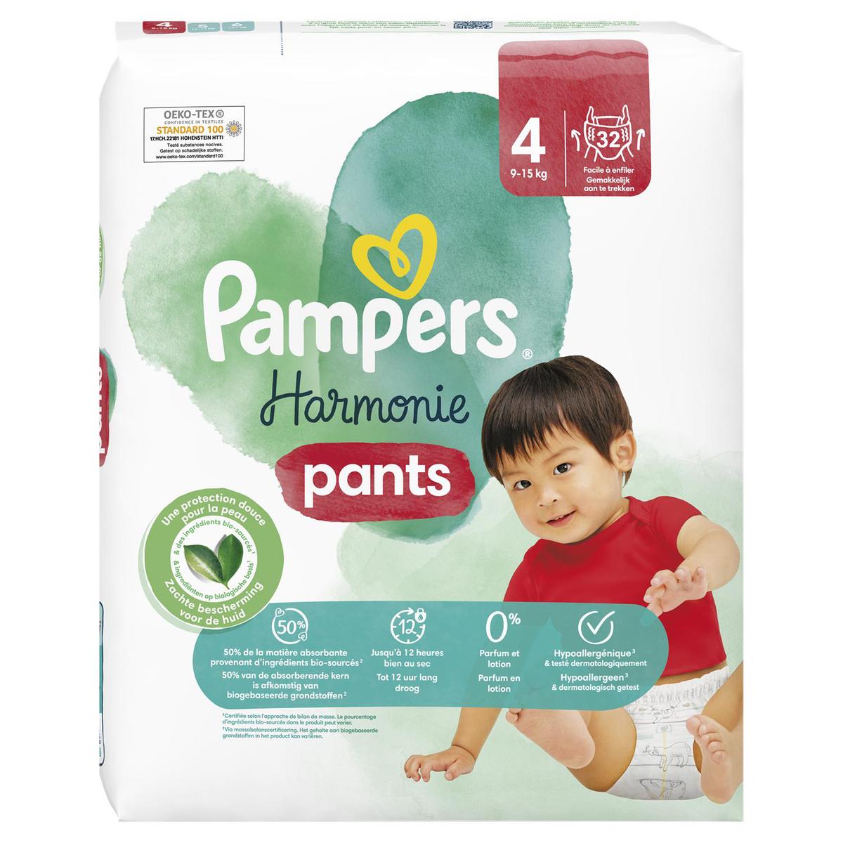 Pampers - Couches-culottes Harmonie Nappy Pants, taille 4 (9-15 kg), 74 pcs