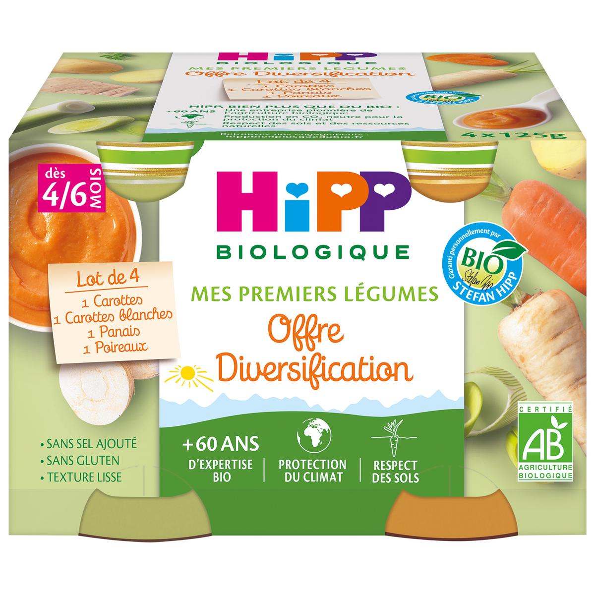 Hipp - Mes Premiers Légumes Offre diversification- Carottes, Carottes  Blanches, Panais, Poireaux Bio Pot Bébé Dès 4/6 mois