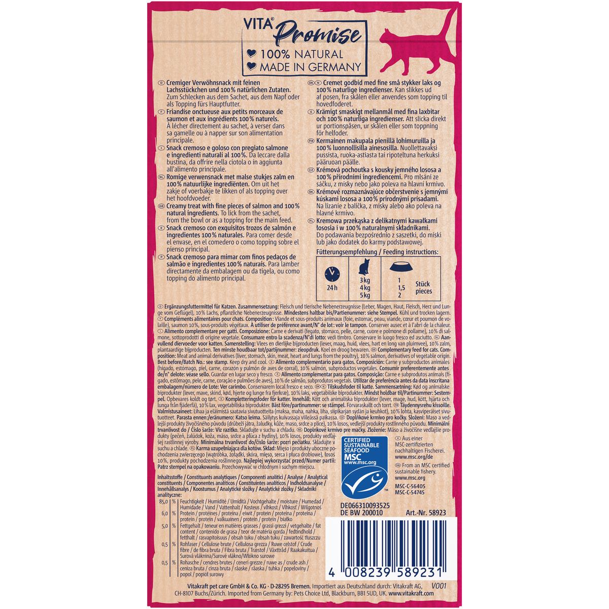 4008239589231 - Vitakraft VitaNaturals - Snack Liquide Creamy au Saumon MSC - Friandise pour chat