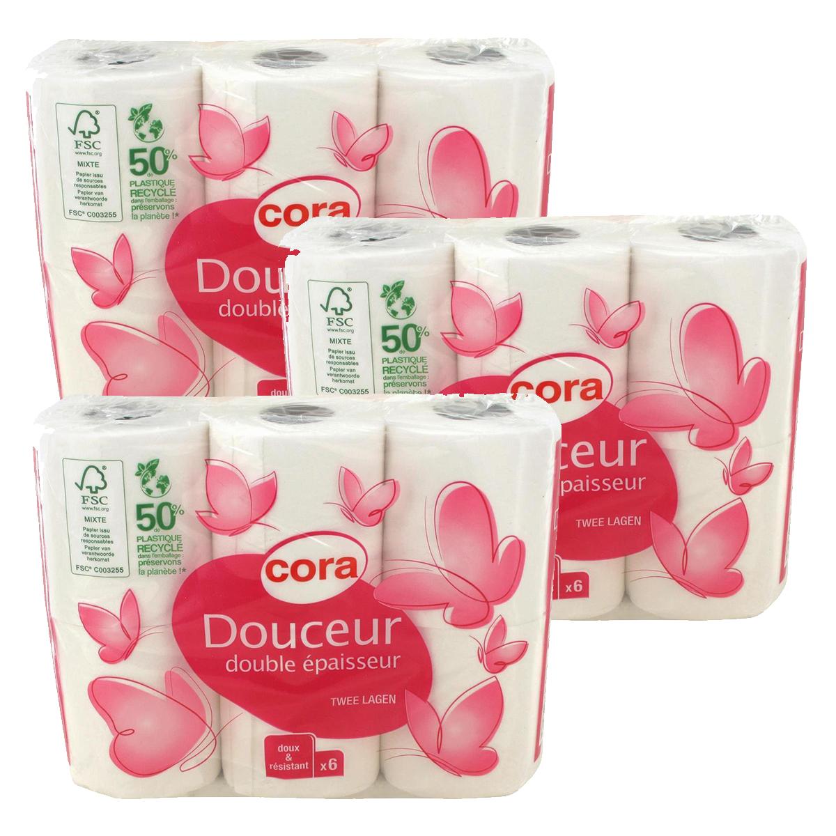 Promotion Cora Papier toilette blanc double épaisseur, Lot de 3 x 6 rouleaux