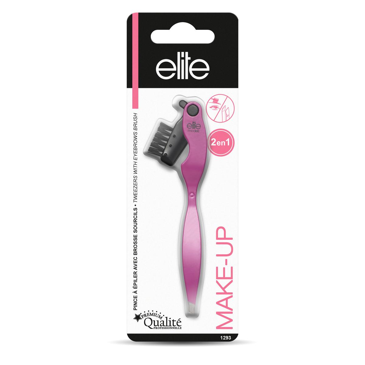 3700206712932 - Elite Models - Pince à épiler 2en1 avec brosse pour sourcils coloris aléatoire